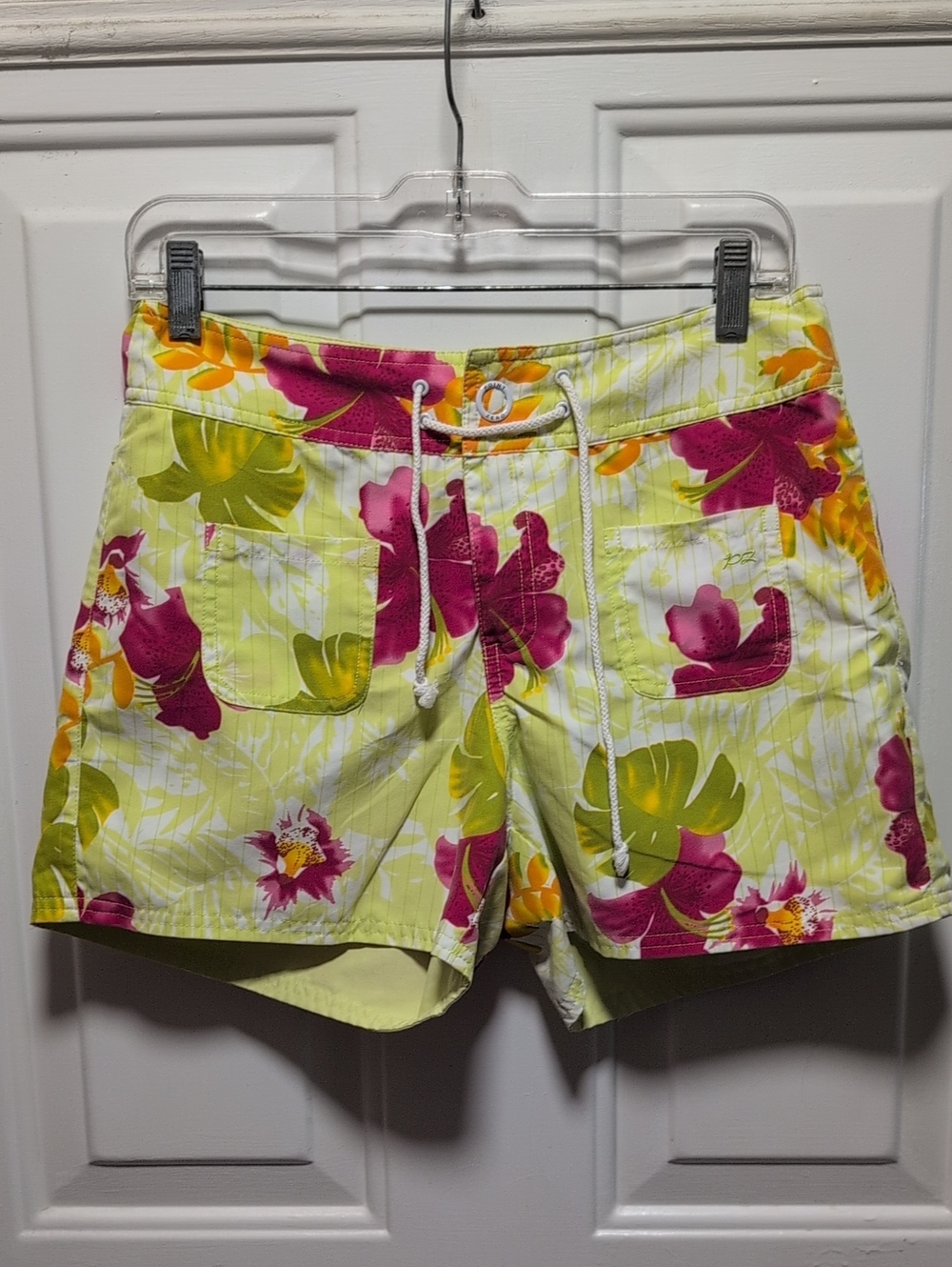 Point Zero Floral reversible Drawstring Shorts - Lime & Magenta
